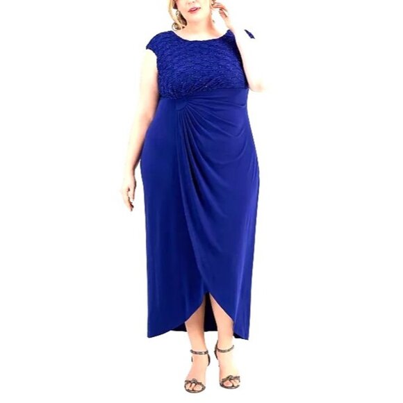 Blue Lace Bodice Long Gown Maxi Dress Size 24W 3X Plus Sz Wedding Evening Mother - Picture 1 of 7